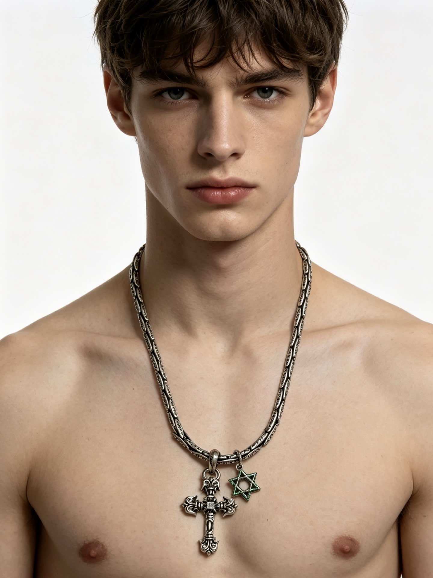 Chrome Hearts Silver Cross and Star of David Pendant Necklace